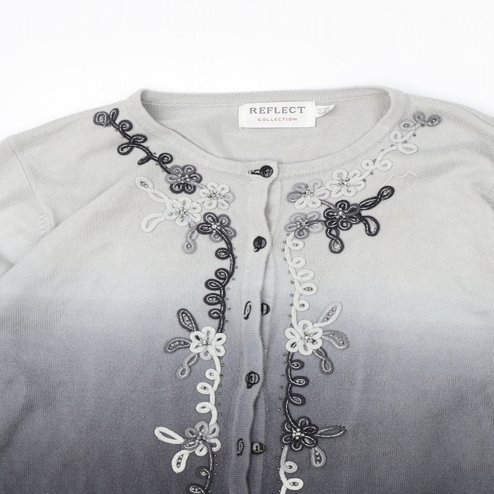 Reflect Collection Womens Grey Round Neck Acrylic Cardigan Jumper Size S - Ombré