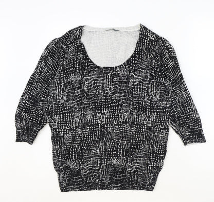 BHS Womens Black Round Neck Geometric 100% Cotton Pullover Jumper Size 16
