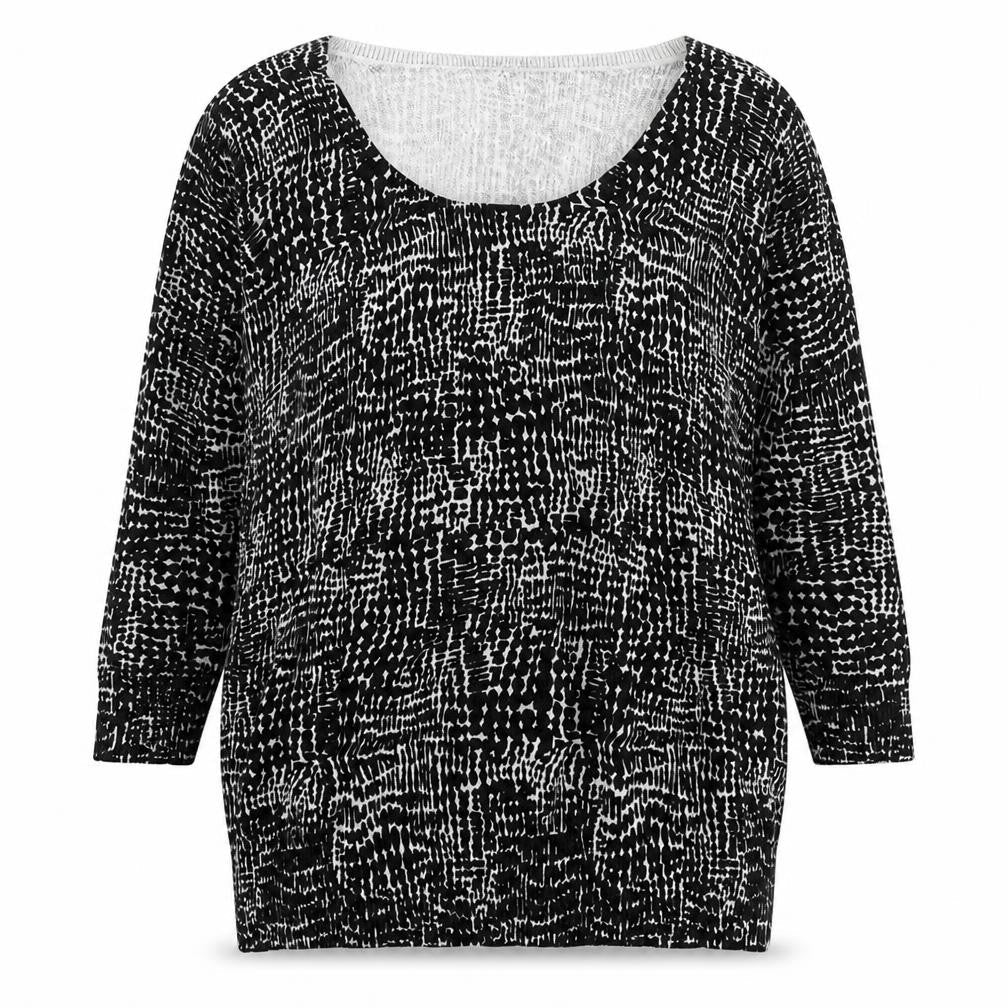 BHS Womens Black Round Neck Geometric 100% Cotton Pullover Jumper Size 16