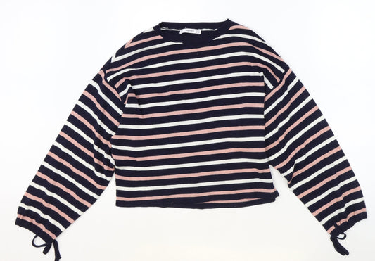 Mango Womens Blue Round Neck Striped Polyester Pullover Jumper Size S