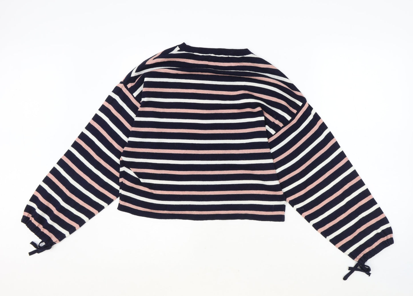 Mango Womens Blue Round Neck Striped Polyester Pullover Jumper Size S