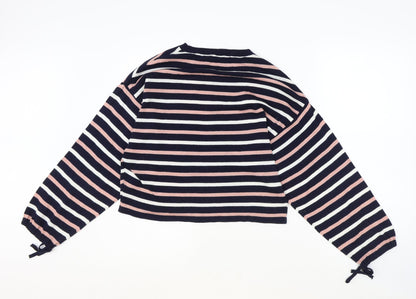 Mango Womens Blue Round Neck Striped Polyester Pullover Jumper Size S