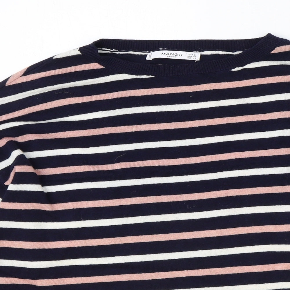 Mango Womens Blue Round Neck Striped Polyester Pullover Jumper Size S