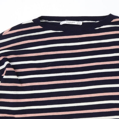 Mango Womens Blue Round Neck Striped Polyester Pullover Jumper Size S
