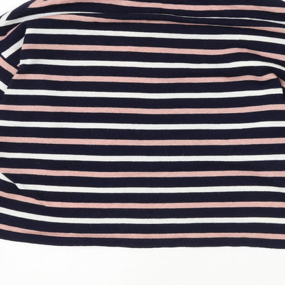 Mango Womens Blue Round Neck Striped Polyester Pullover Jumper Size S