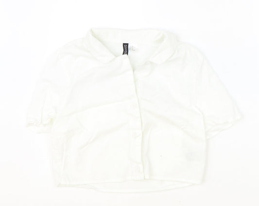 Divided Womens Ivory Cotton Cropped Button-Up Size S Collared