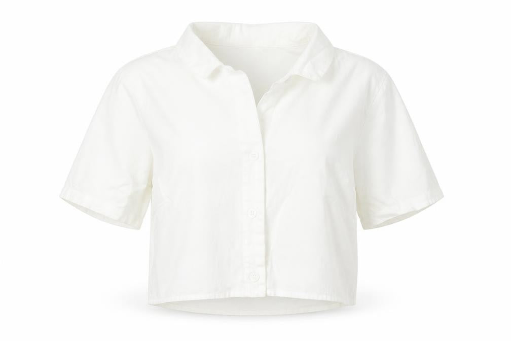 Divided Womens Ivory Cotton Cropped Button-Up Size S Collared