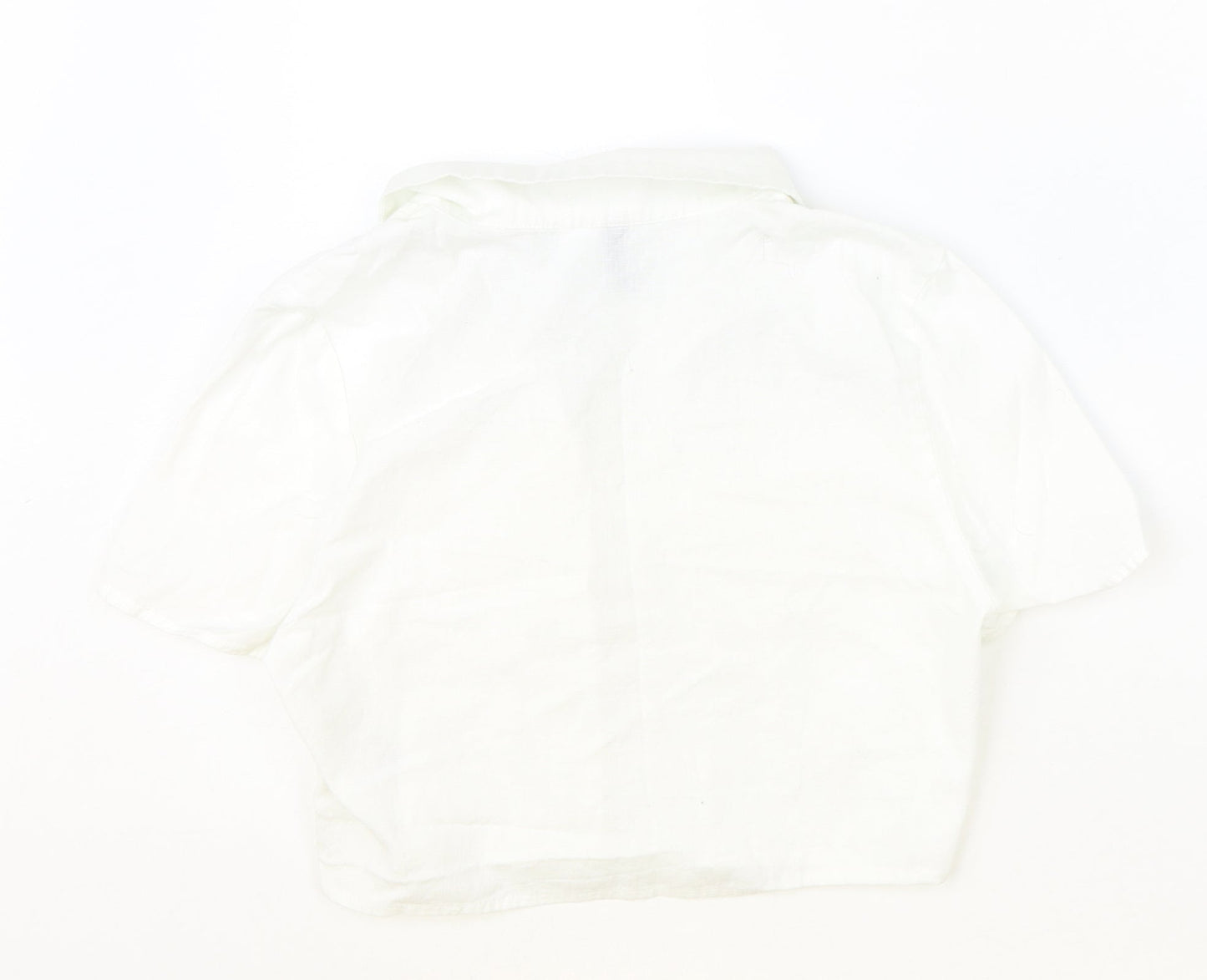 Divided Womens Ivory Cotton Cropped Button-Up Size S Collared