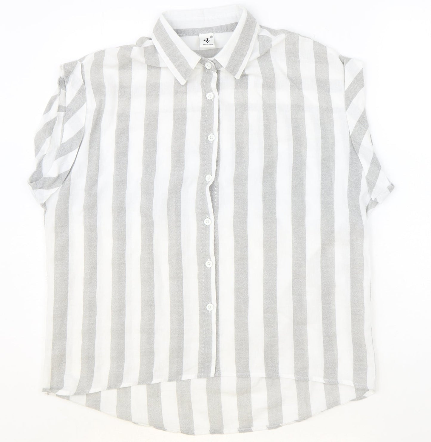 JV Womens Grey Striped 100% Cotton Basic Button-Up Size 10 Collared