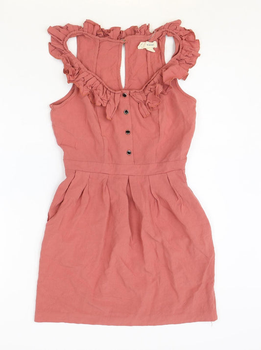 Pins and Needles Womens Pink Rayon A-Line Size S Scoop Neck Button
