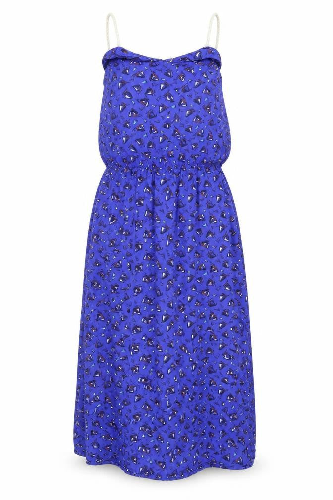 Ocean Club Womens Blue Geometric Polyester A-Line Size 10 Square Neck Pullover - Boat Print