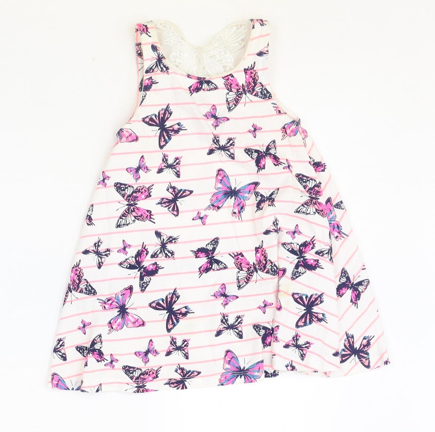 TU Girls Ivory Geometric 100% Cotton Basic Blouse Size 3 Years Scoop Neck Pullover - Butterfly Pattern