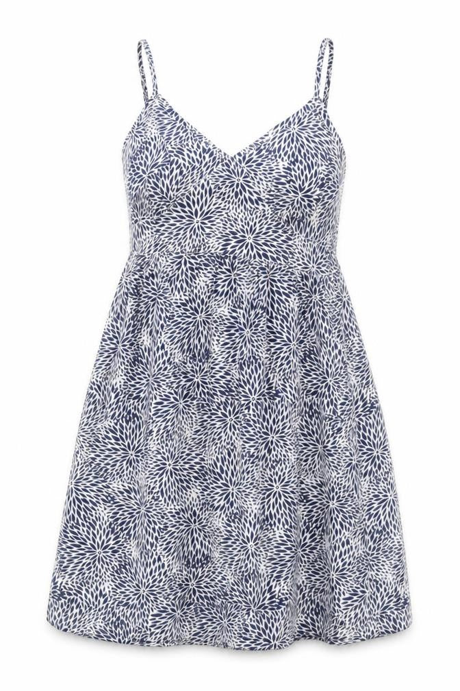 TU Womens Blue Floral Polyester Fit & Flare Size 8 V-Neck Pullover