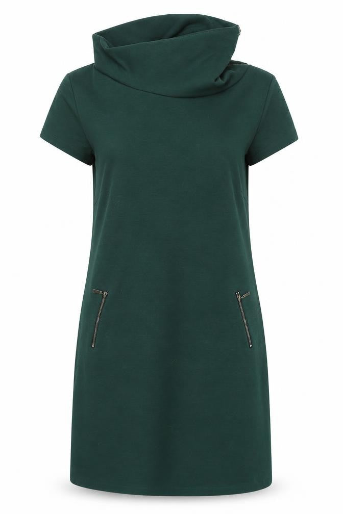 Sabrina Diamanti Womens Green Polyester Shift Size XL Roll Neck Zip