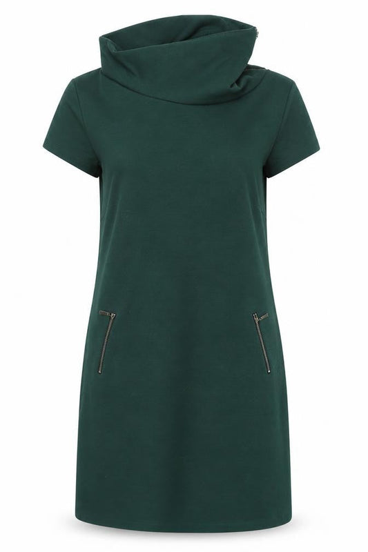 Sabrina Diamanti Womens Green Polyester Shift Size XL Roll Neck Zip