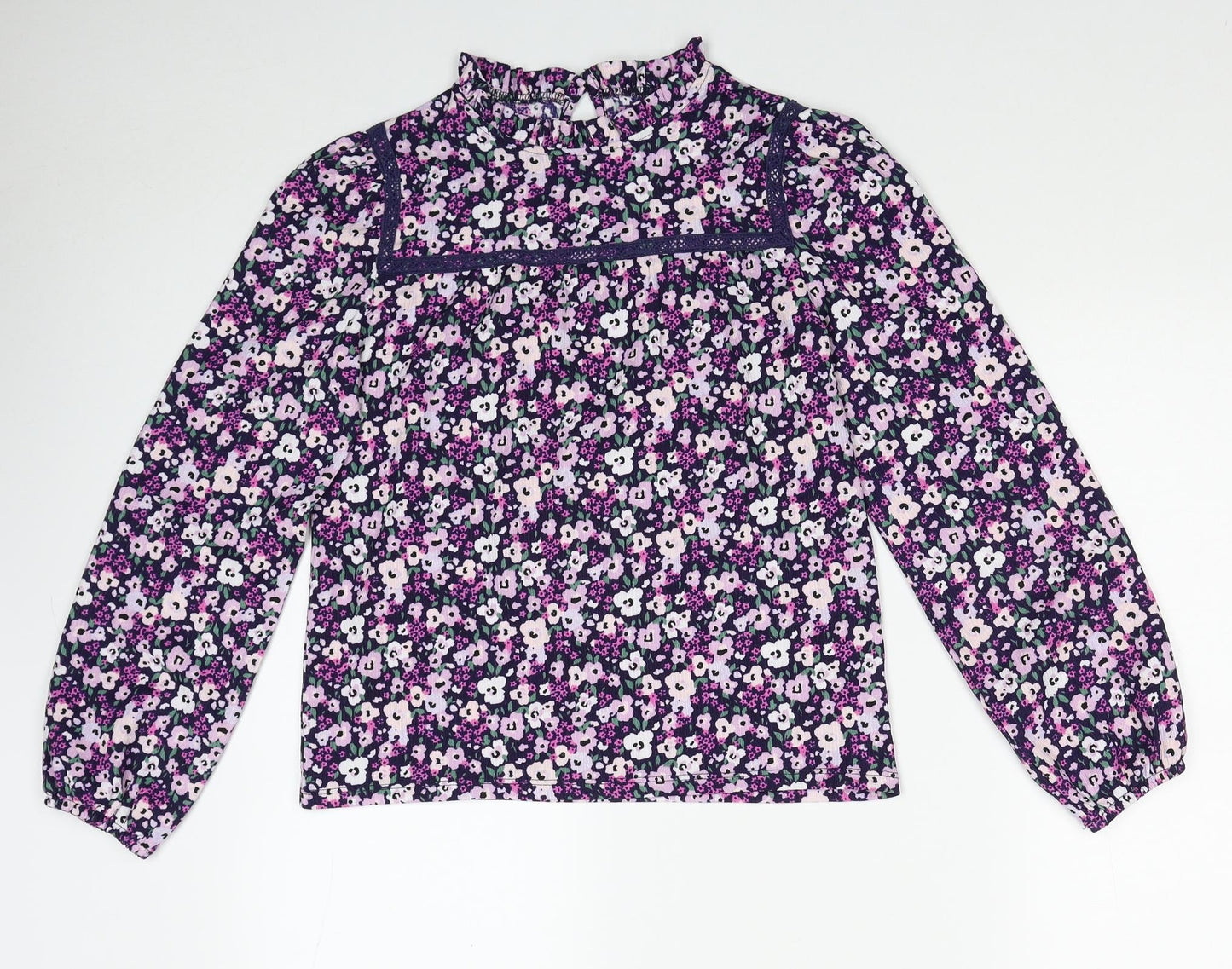 Dunnes Stores Womens Purple Geometric Polyester Basic Blouse Size XS Mock Neck