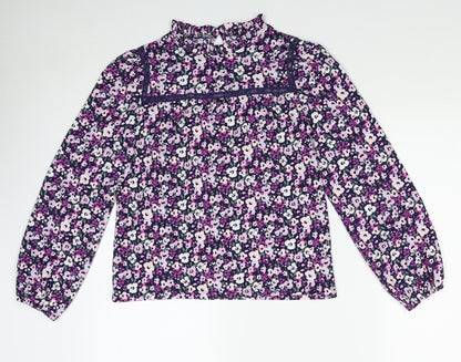 Dunnes Womens Purple Geometric Polyester Basic Blouse Size XS Mock Neck