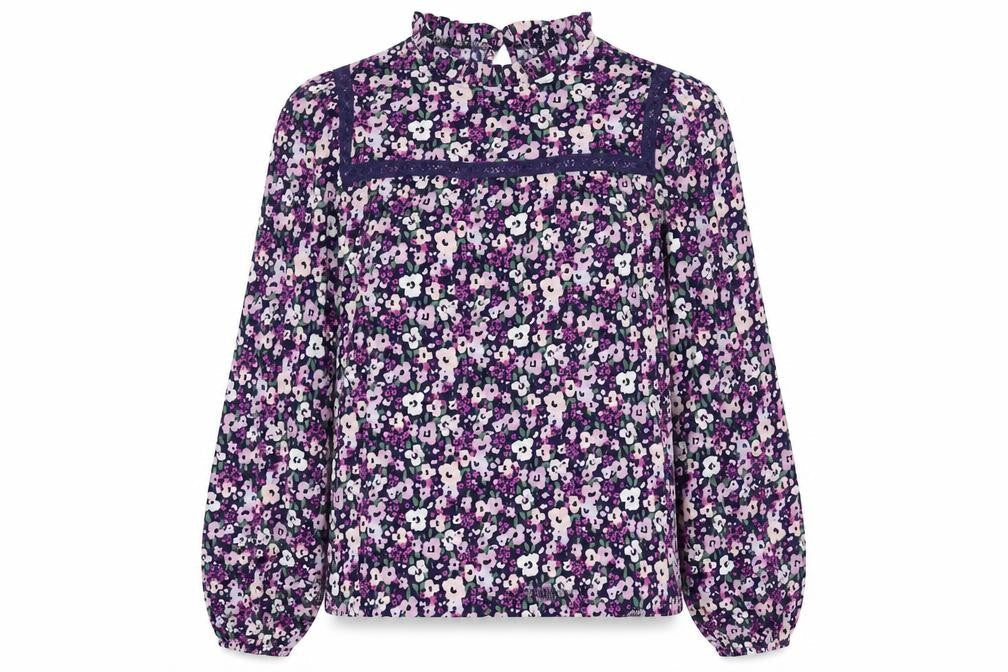 Dunnes Stores Womens Purple Geometric Polyester Basic Blouse Size XS Mock Neck