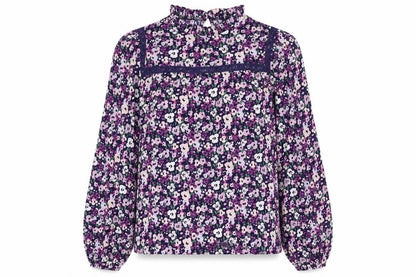 Dunnes Womens Purple Geometric Polyester Basic Blouse Size XS Mock Neck
