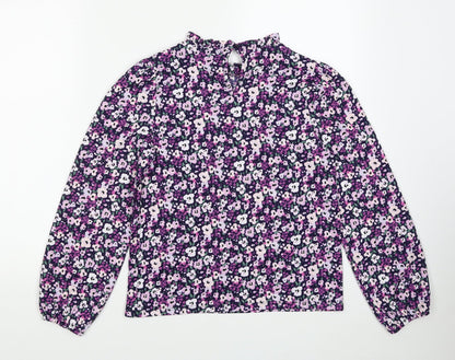 Dunnes Womens Purple Geometric Polyester Basic Blouse Size XS Mock Neck