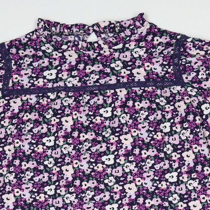Dunnes Womens Purple Geometric Polyester Basic Blouse Size XS Mock Neck