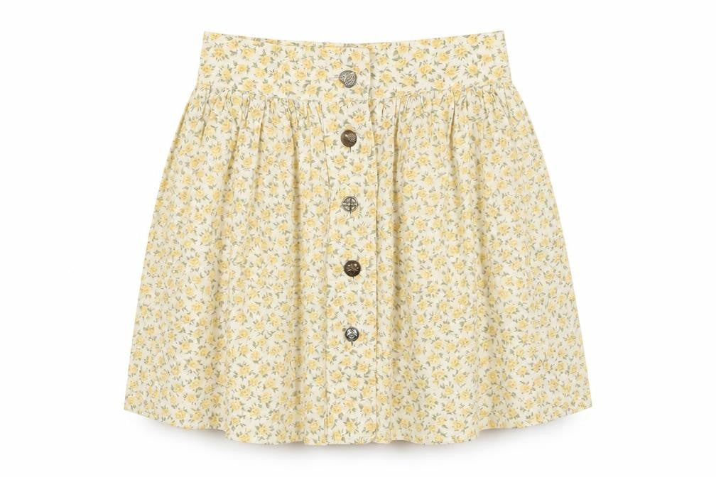 Joshann Earl Womens Yellow Floral Cotton Skater Skirt Size S Button