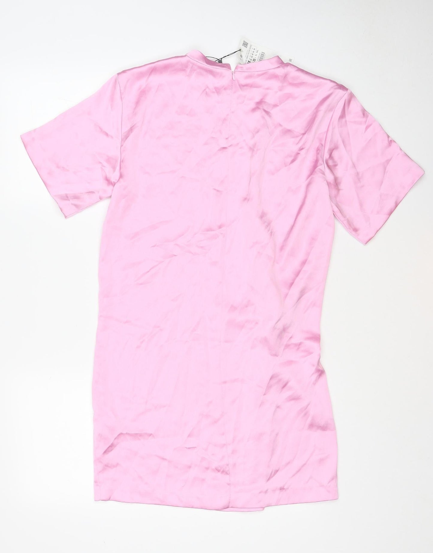 Zara Womens Pink Polyester T-Shirt Dress Size M Round Neck Zip