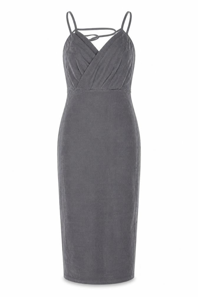 Missguided Womens Grey Polyester Pencil Dress Size 10 V-Neck Pullover