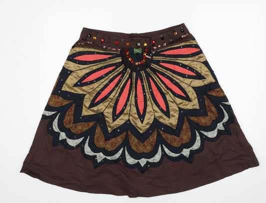 Preworn Womens Brown Geometric Polyester Swing Skirt Size 32 in Zip