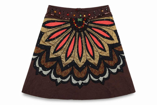 Preworn Womens Brown Geometric Polyester Swing Skirt Size 32 in Zip