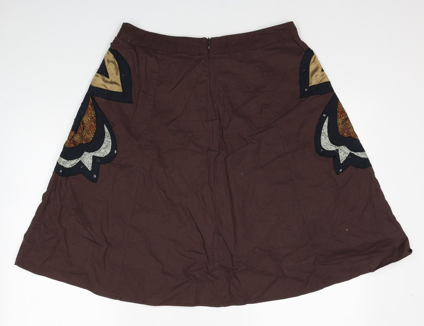 Preworn Womens Brown Geometric Polyester Swing Skirt Size 32 in Zip