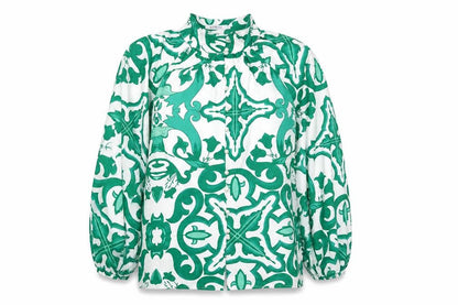 White Icy Womens Green Floral Polyester Basic Blouse Size S Round Neck