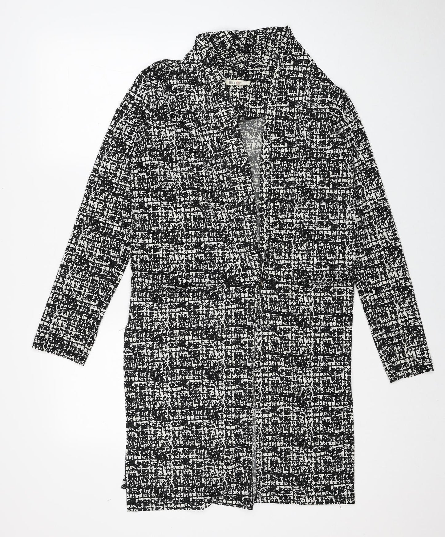 Amber Womens Black Geometric Polyester Kimono Blouse Size M V-Neck