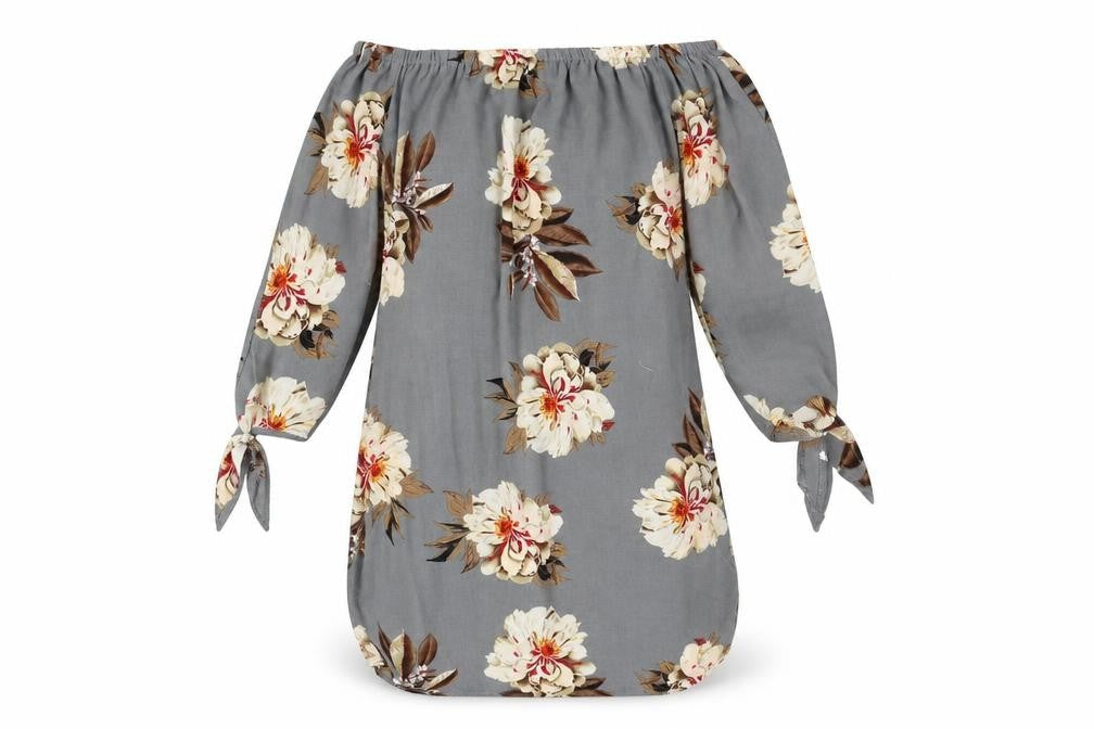 Cameo Rose Womens Grey Floral Polyester A-Line Size 8 Off the Shoulder Pullover