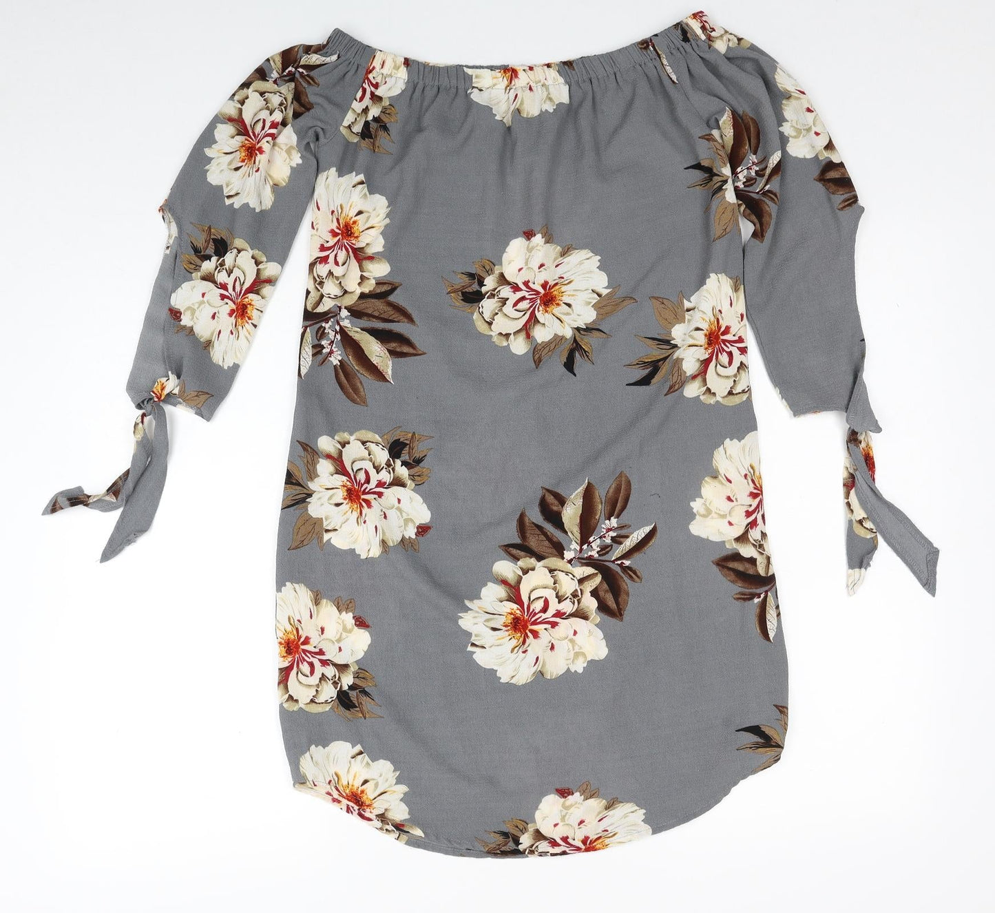 Cameo Rose Womens Grey Floral Polyester A-Line Size 8 Off the Shoulder Pullover