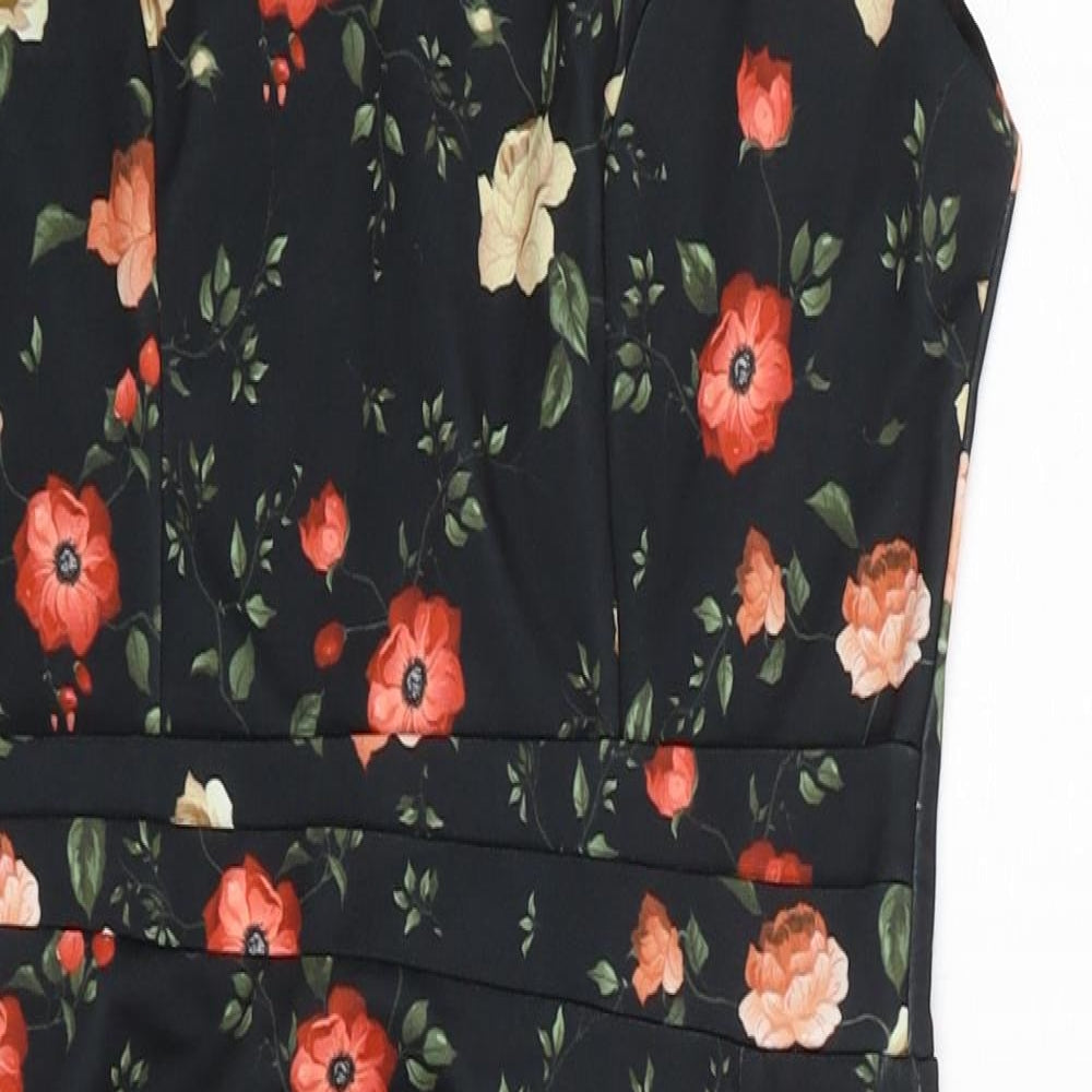 GFLock Womens Black Floral Nylon Shift Size 8 Square Neck Zip