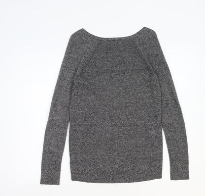 Gap Womens Grey V-Neck Geometric Nylon Pullover Jumper Size 2XS