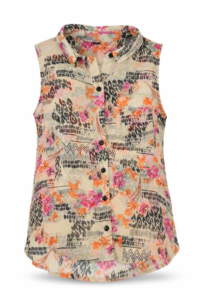 FOREVER 21 Womens Multicoloured Geometric Polyester Basic Button-Up Size S Collared