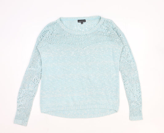 Warehouse Womens Blue Round Neck Cotton Pullover Jumper Size 10