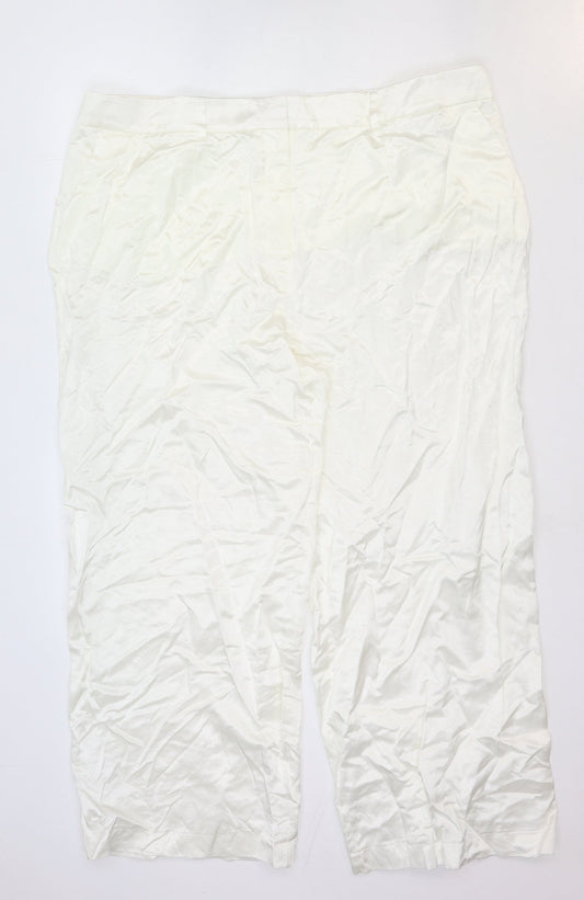 Marks and Spencer Womens White Viscose Trousers Size 24 Regular Buckle