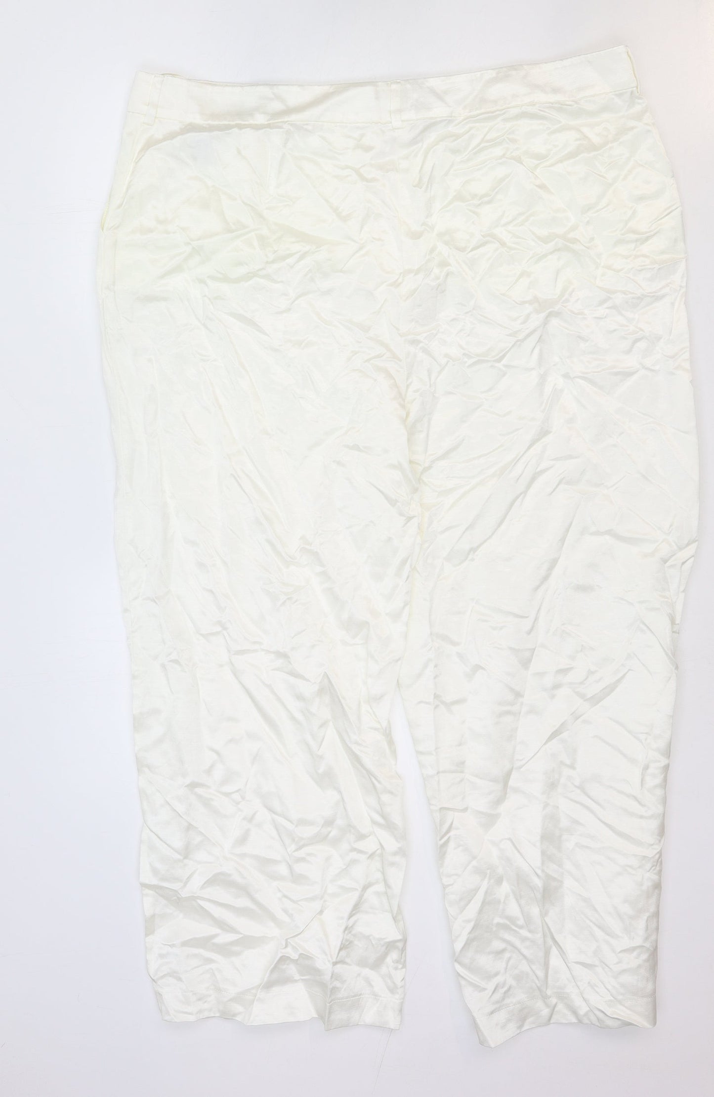 Marks and Spencer Womens White Viscose Trousers Size 24 Regular Buckle
