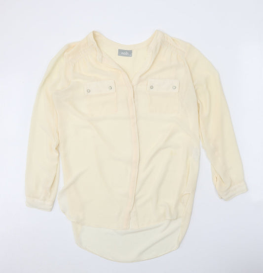 Wallis Womens Beige Polyester Basic Button-Up Size M V-Neck