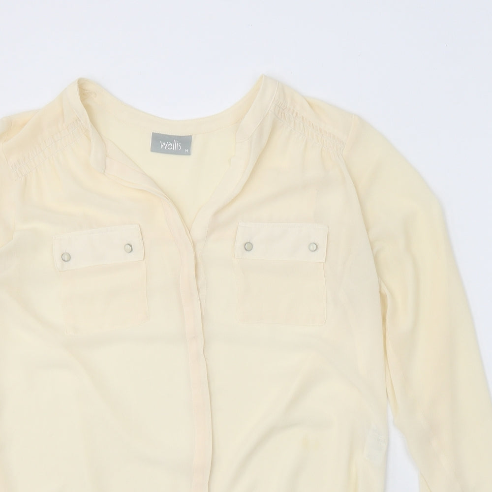 Wallis Womens Beige Polyester Basic Button-Up Size M V-Neck