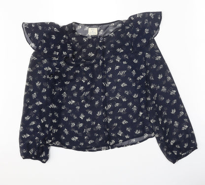 Pins & Needles Womens Black Geometric Polyester Basic Blouse Size XS Round Neck