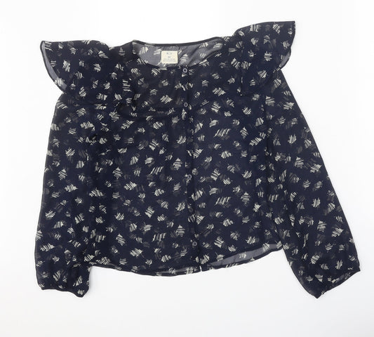 Pins & Needles Womens Black Geometric Polyester Basic Blouse Size XS Round Neck