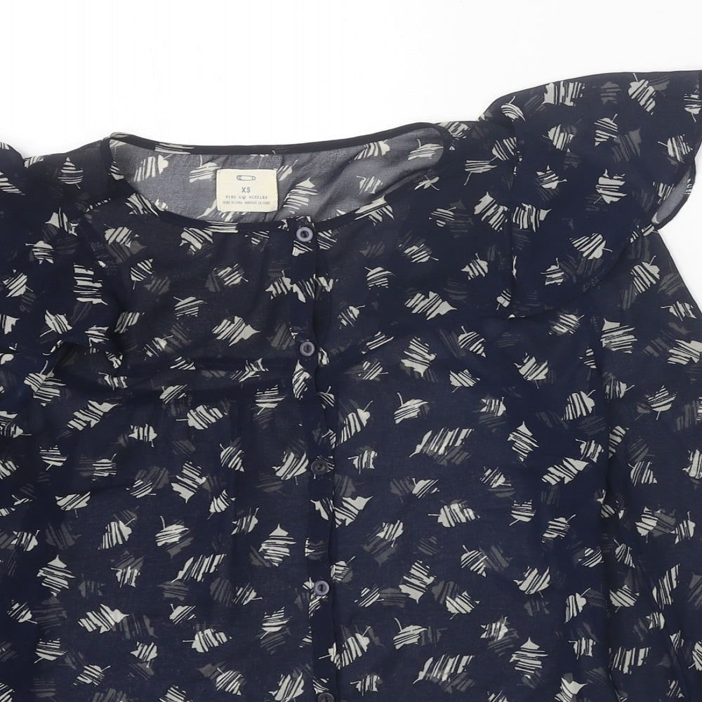 Pins & Needles Womens Black Geometric Polyester Basic Blouse Size XS Round Neck