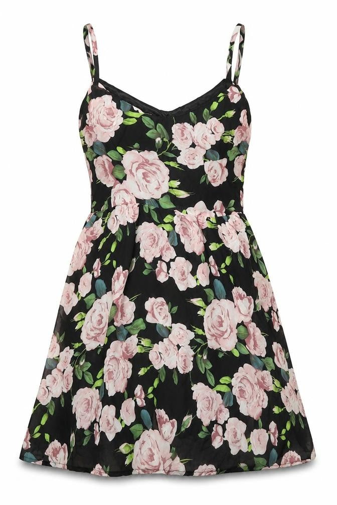 Boohoo Womens Black Floral Polyester A-Line Size 8 V-Neck Pullover