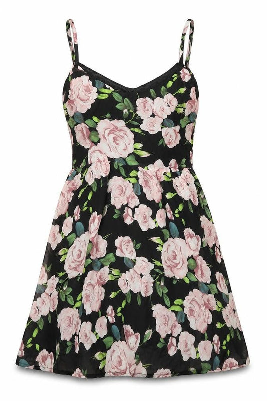 Boohoo Womens Black Floral Polyester A-Line Size 8 V-Neck Pullover