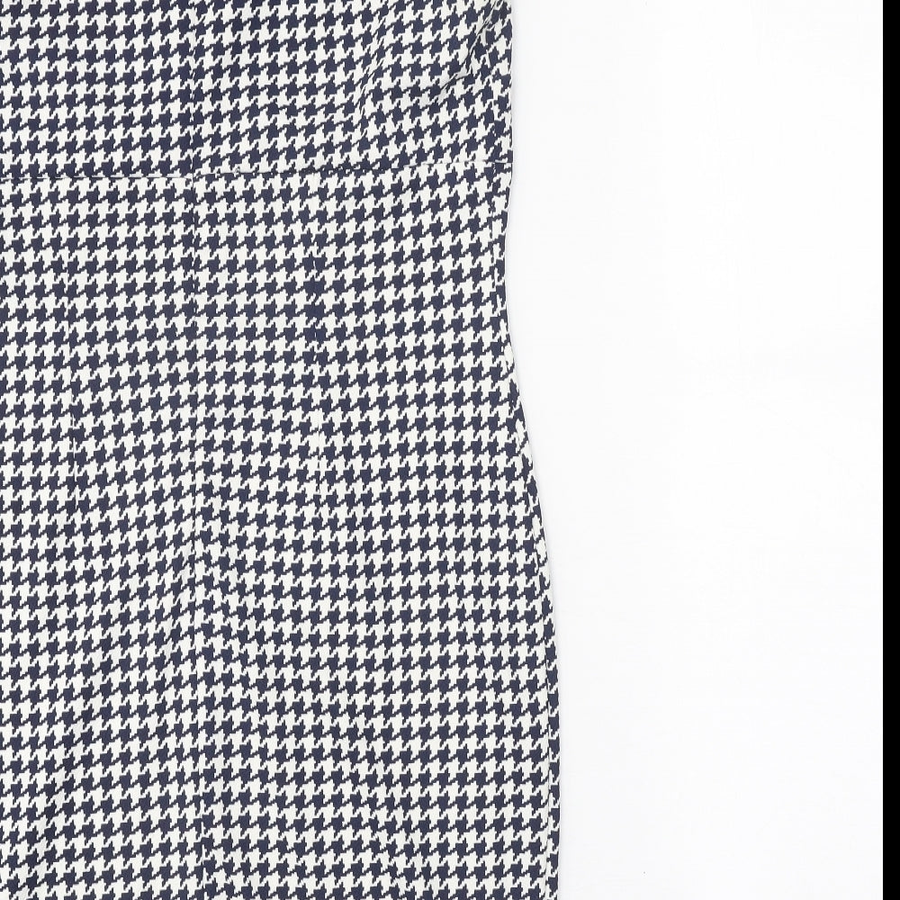 Simon Jeffrey Womens Blue Houndstooth Polyester Bodycon Size 12 Square Neck Zip