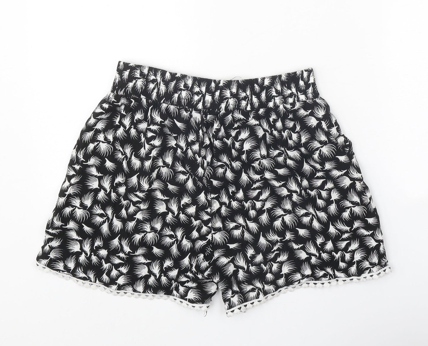 Preworn Womens Black Geometric 100% Cotton Bermuda Shorts Size L Regular Tie